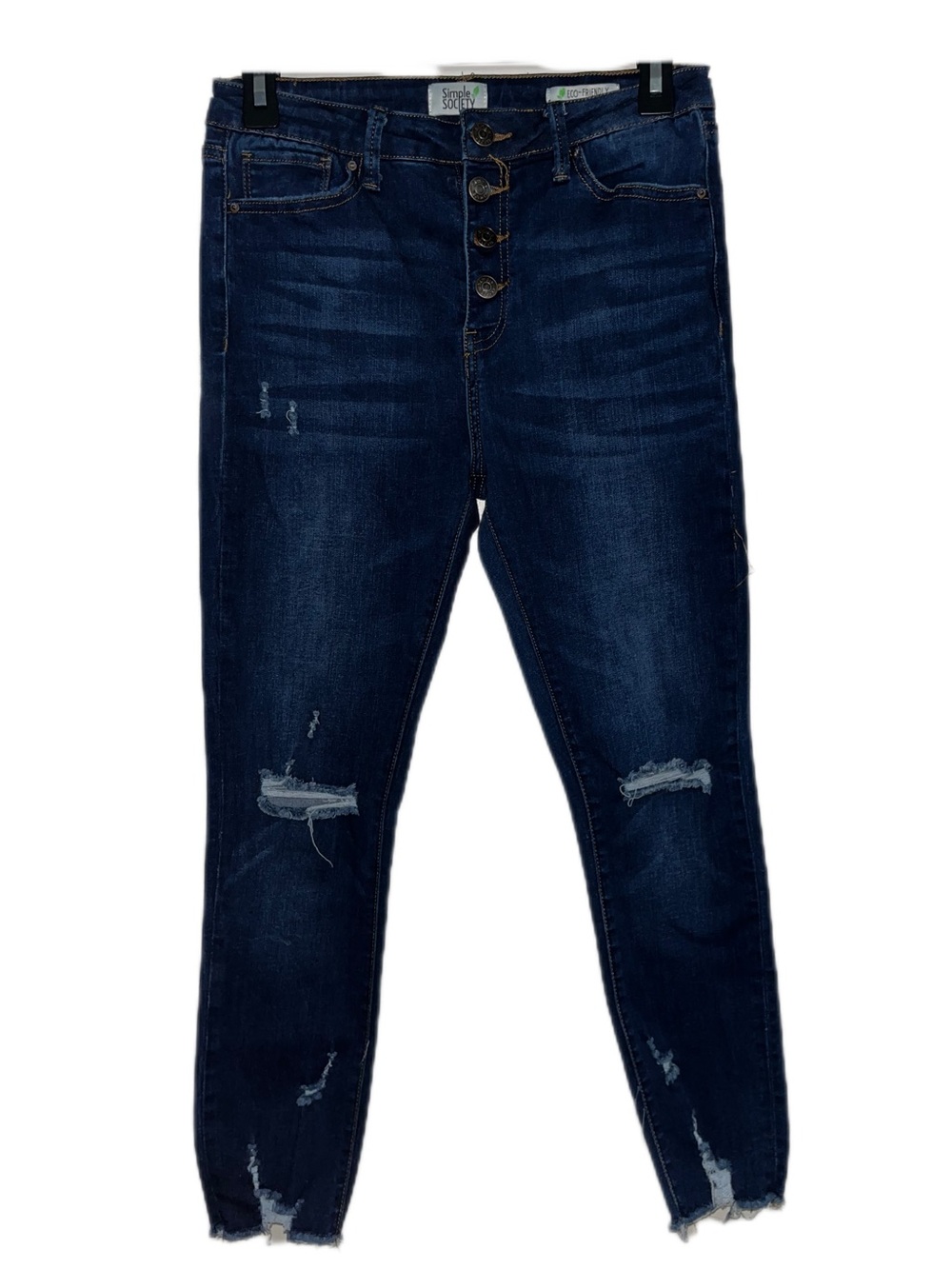 High-Rise Dark Blue Distressed Skinny Jeans